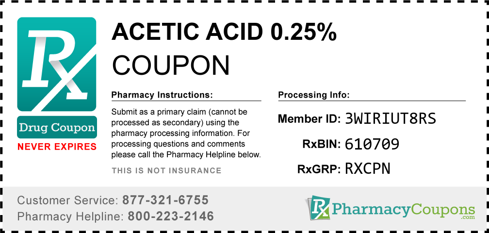 Acetic acid 0.25% Prescription Drug Coupon with Pharmacy Savings