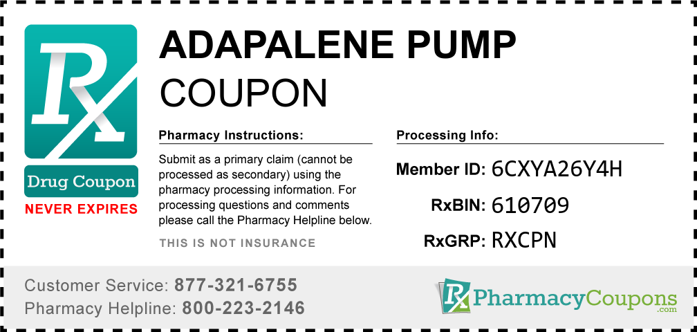 Adapalene pump Prescription Drug Coupon with Pharmacy Savings