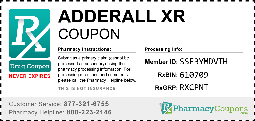 Adderall xr Prescription Drug Coupon with Pharmacy Savings