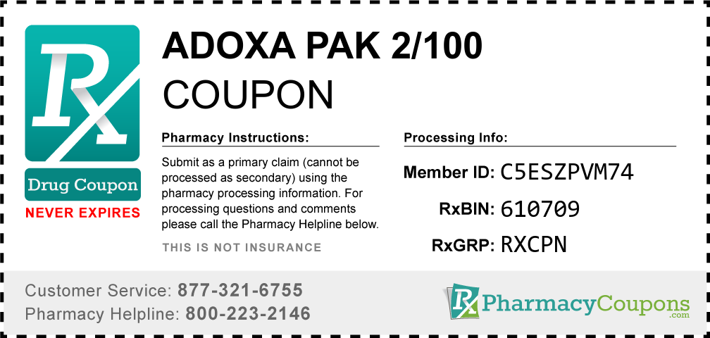 Adoxa pak 2/100 Prescription Drug Coupon with Pharmacy Savings