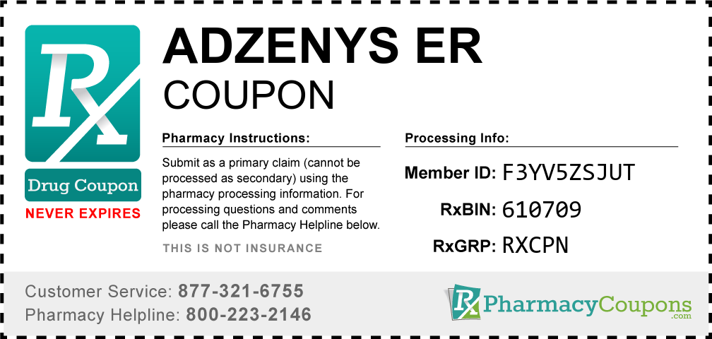 Adzenys er Prescription Drug Coupon with Pharmacy Savings