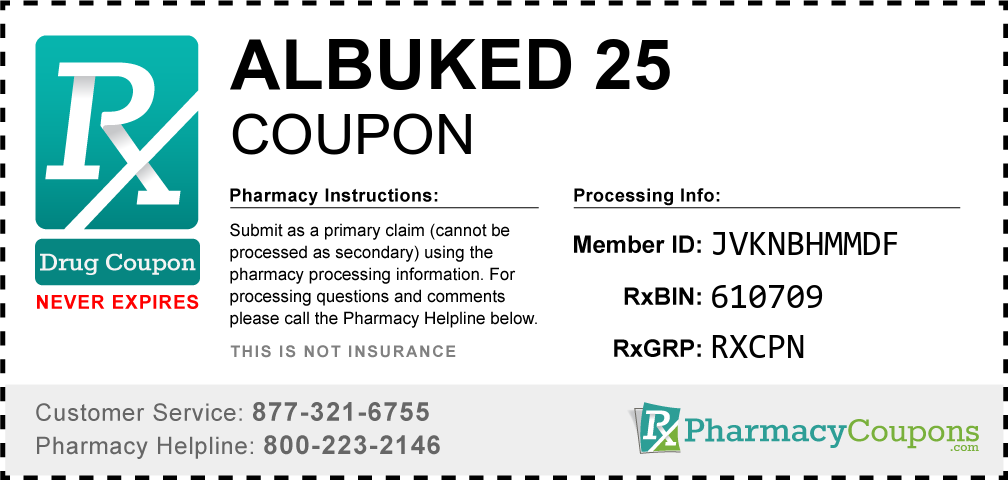 Albuked 25 Prescription Drug Coupon with Pharmacy Savings