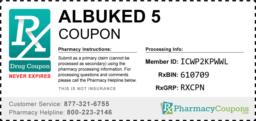 Albuked 5 Prescription Drug Coupon with Pharmacy Savings