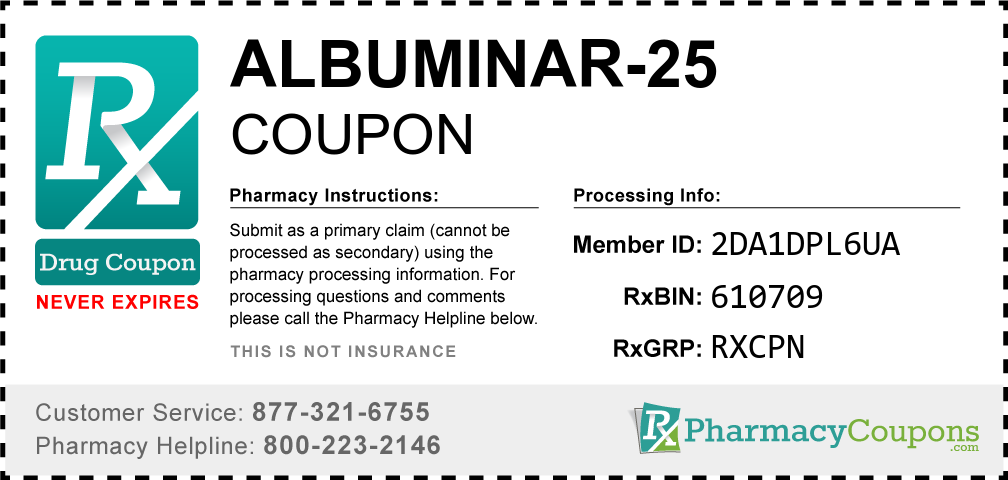 Albuminar-25 Prescription Drug Coupon with Pharmacy Savings