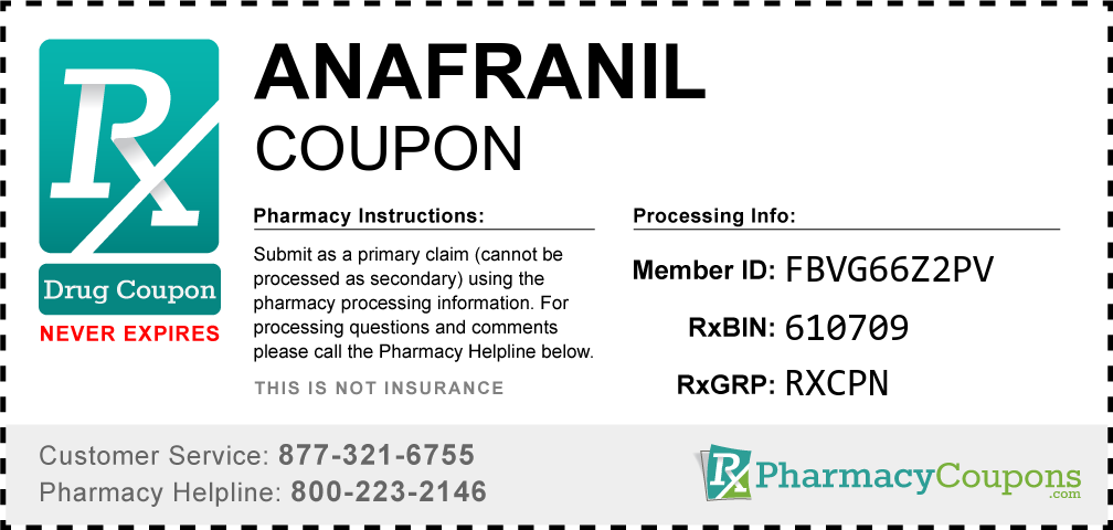 Anafranil Prescription Drug Coupon with Pharmacy Savings