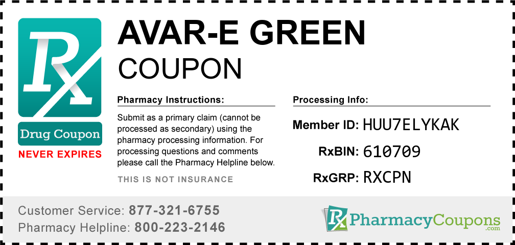 Avar-e green Prescription Drug Coupon with Pharmacy Savings