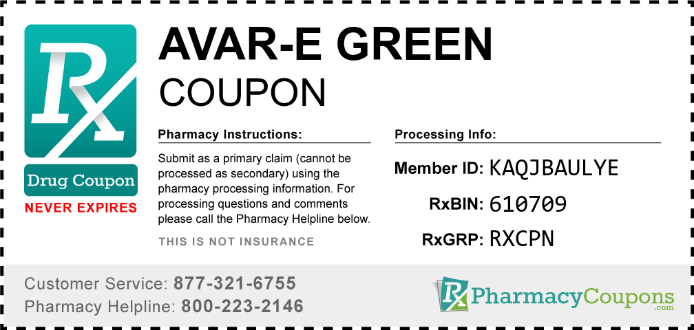 Avar-e green Prescription Drug Coupon with Pharmacy Savings