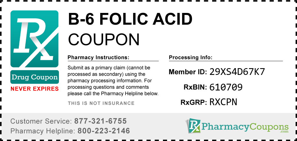 B-6 folic acid Prescription Drug Coupon with Pharmacy Savings