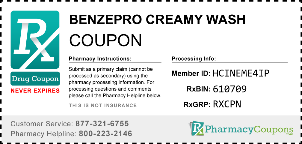 Benzepro creamy wash Prescription Drug Coupon with Pharmacy Savings