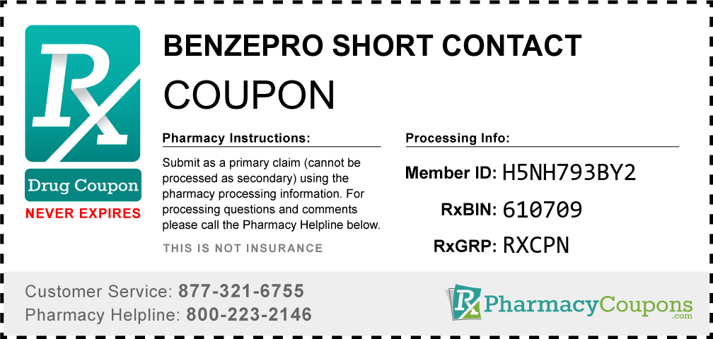 Benzepro short contact Prescription Drug Coupon with Pharmacy Savings