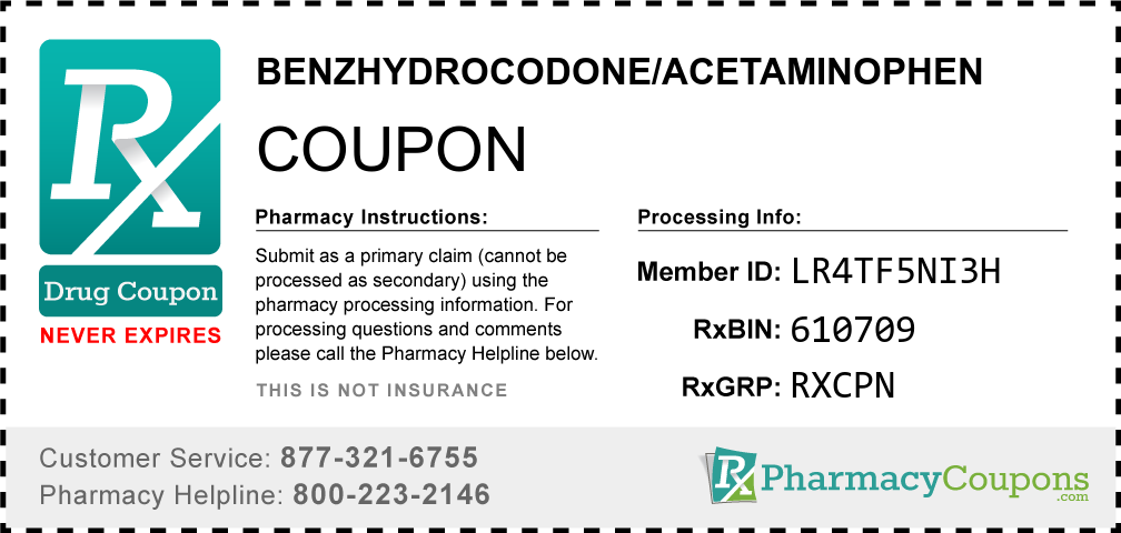 Benzhydrocodone/acetaminophen Prescription Drug Coupon with Pharmacy Savings
