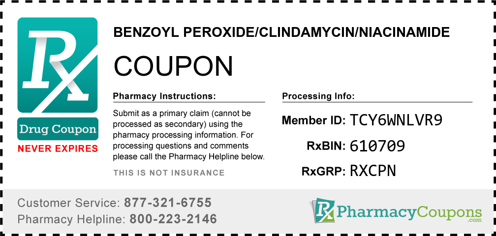 Benzoyl peroxide/clindamycin/niacinamide Prescription Drug Coupon with Pharmacy Savings