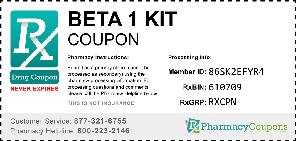 Beta 1 kit Prescription Drug Coupon with Pharmacy Savings