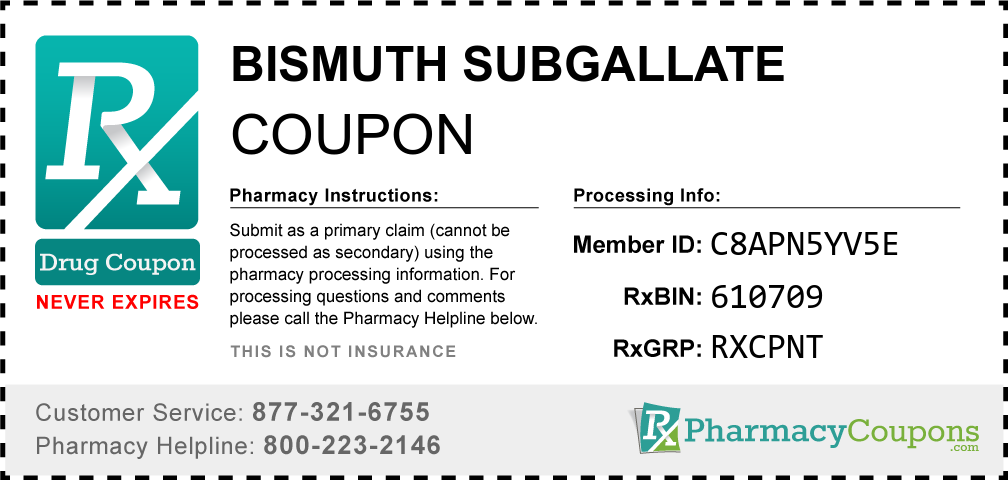 Bismuth subgallate Prescription Drug Coupon with Pharmacy Savings