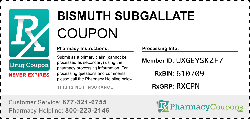 Bismuth subgallate Prescription Drug Coupon with Pharmacy Savings