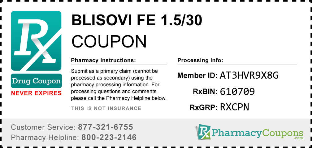 Blisovi fe 1.5/30 Prescription Drug Coupon with Pharmacy Savings