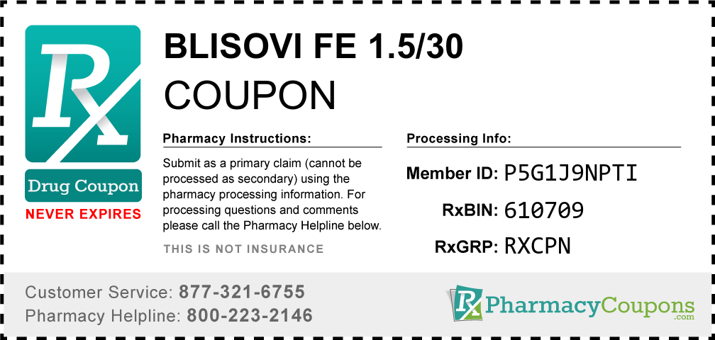Blisovi fe 1.5/30 Prescription Drug Coupon with Pharmacy Savings