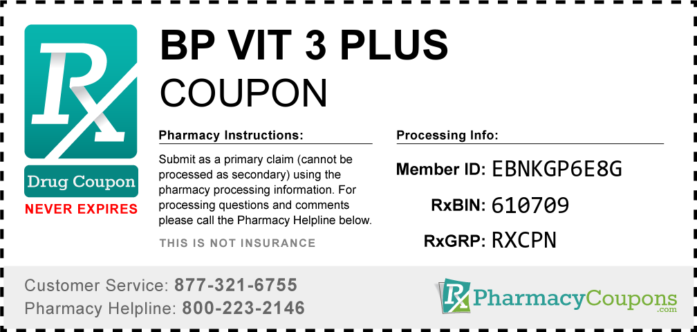 Bp vit 3 plus Prescription Drug Coupon with Pharmacy Savings