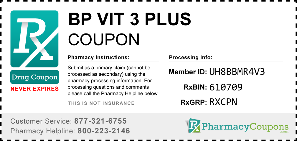 Bp vit 3 plus Prescription Drug Coupon with Pharmacy Savings