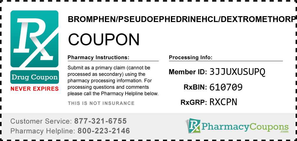 Bromphen/pseudoephedrinehcl/dextromethorphan hbr Prescription Drug Coupon with Pharmacy Savings