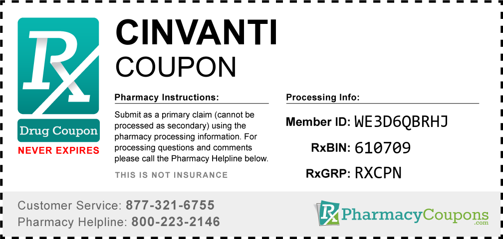 Cinvanti Prescription Drug Coupon with Pharmacy Savings