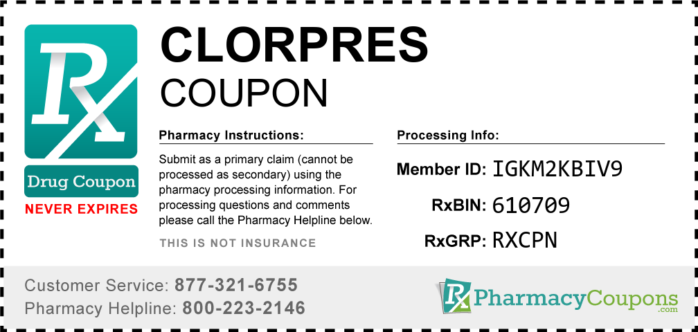 Clorpres Prescription Drug Coupon with Pharmacy Savings