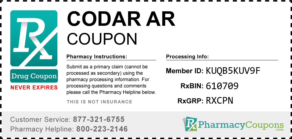 Codar ar Prescription Drug Coupon with Pharmacy Savings