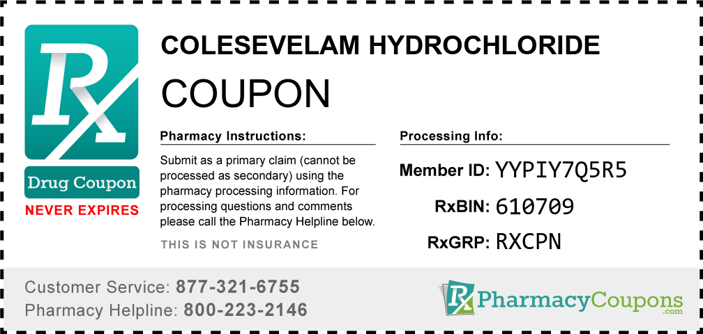 Colesevelam hydrochloride Prescription Drug Coupon with Pharmacy Savings