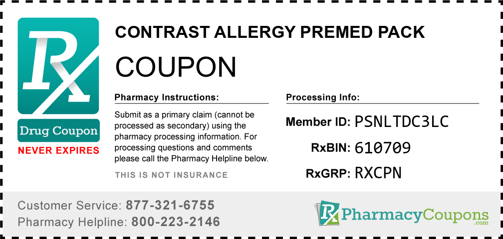 Contrast allergy premed pack Prescription Drug Coupon with Pharmacy Savings