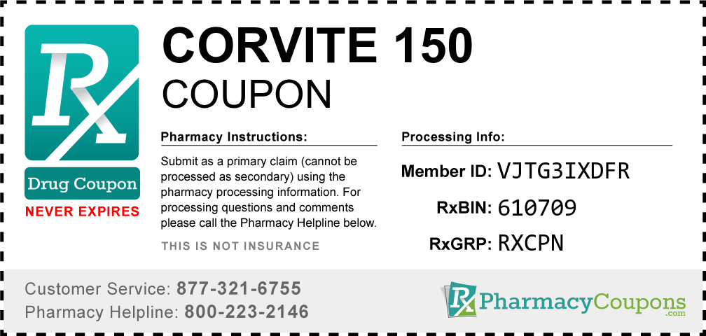 Corvite 150 Prescription Drug Coupon with Pharmacy Savings