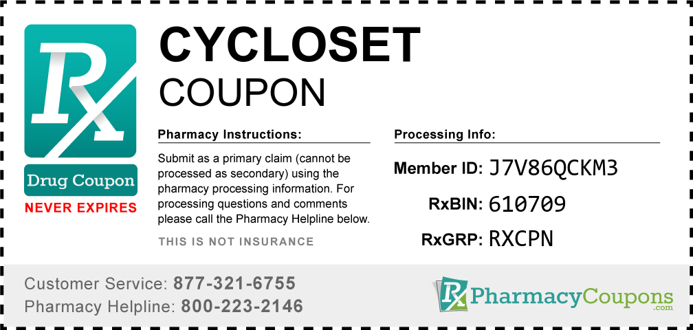 Cycloset Prescription Drug Coupon with Pharmacy Savings