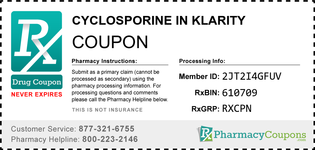 Cyclosporine in klarity Prescription Drug Coupon with Pharmacy Savings