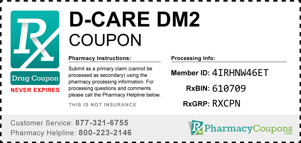 D-care dm2 Prescription Drug Coupon with Pharmacy Savings