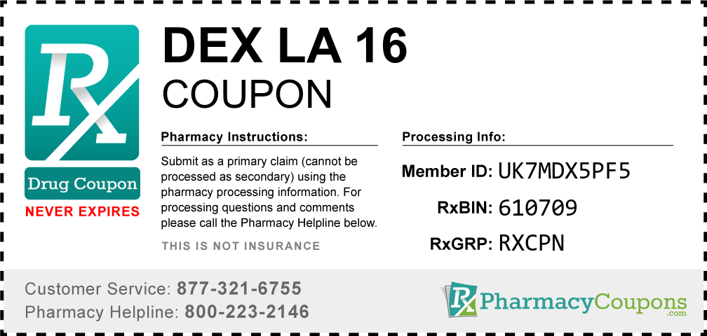 Dex la 16 Prescription Drug Coupon with Pharmacy Savings