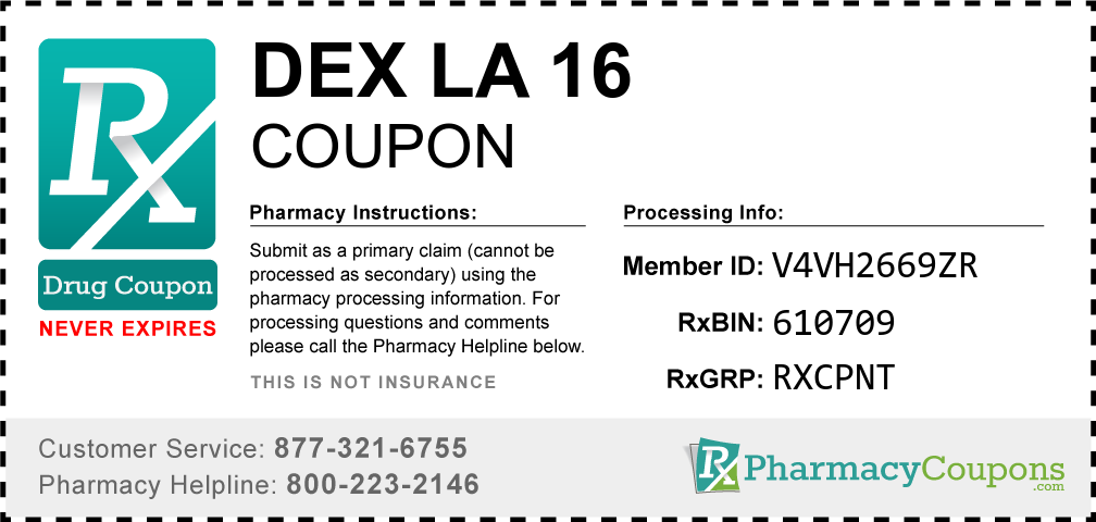 Dex la 16 Prescription Drug Coupon with Pharmacy Savings