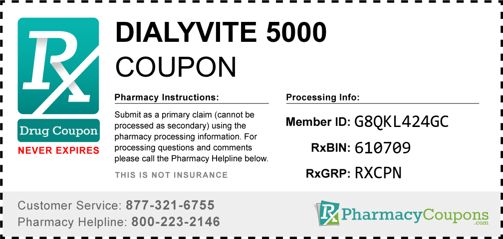 Dialyvite 5000 Prescription Drug Coupon with Pharmacy Savings