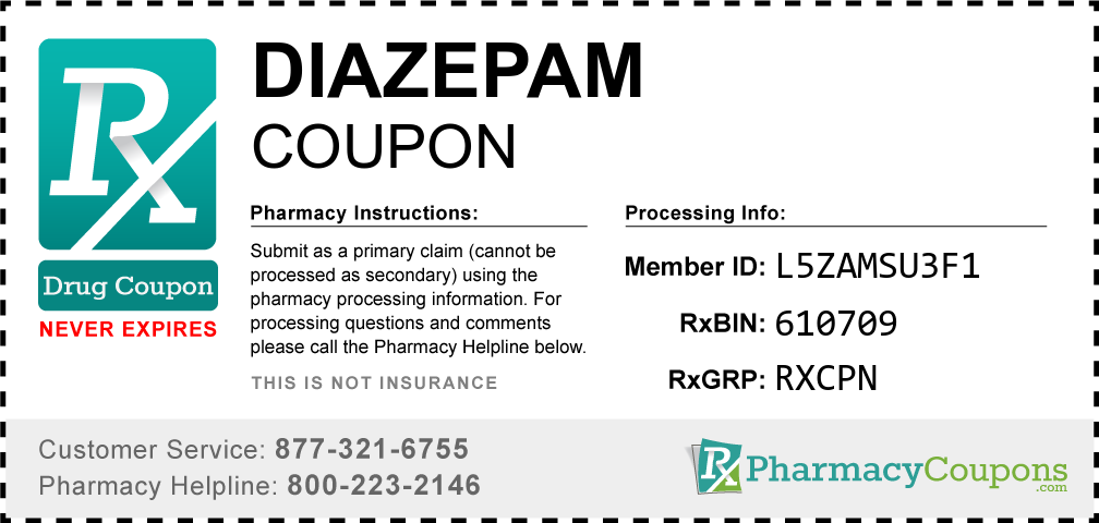 Diazepam Prescription Drug Coupon with Pharmacy Savings