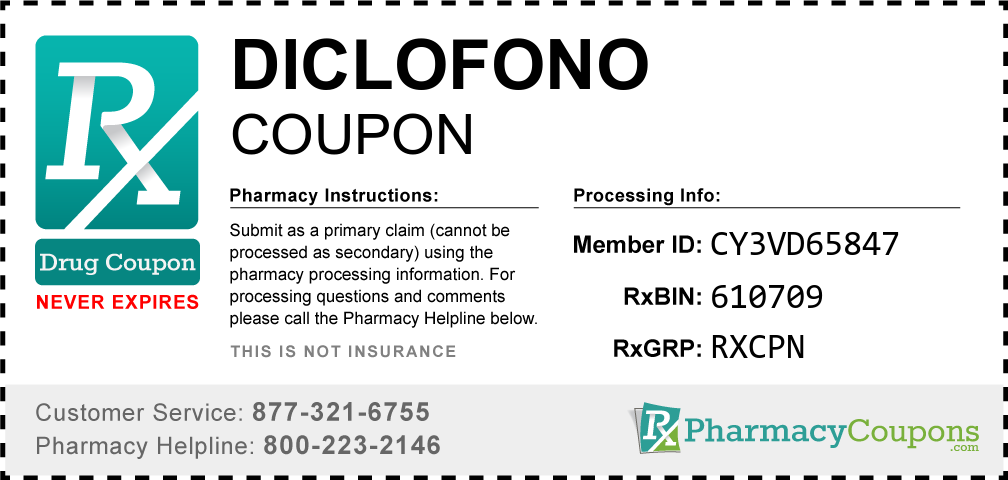 Diclofono Prescription Drug Coupon with Pharmacy Savings