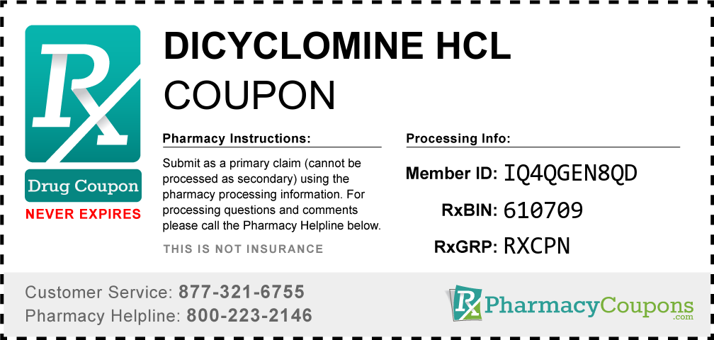 Dicyclomine hcl Prescription Drug Coupon with Pharmacy Savings