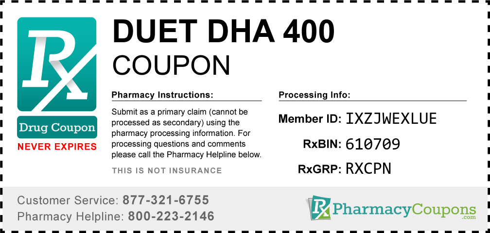 Duet dha 400 Prescription Drug Coupon with Pharmacy Savings