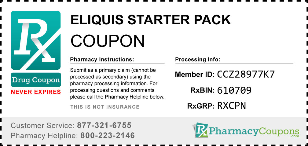 Eliquis Starter Pack Coupon Pharmacy Discounts Up To 90