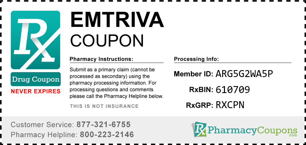 Emtriva Prescription Drug Coupon with Pharmacy Savings