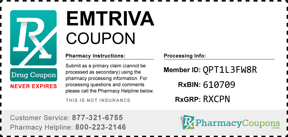 Emtriva Prescription Drug Coupon with Pharmacy Savings