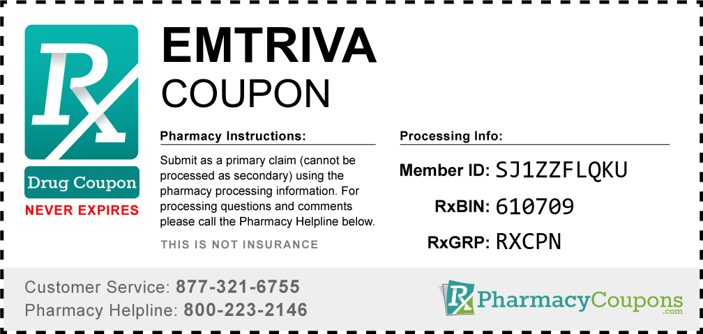 Emtriva Prescription Drug Coupon with Pharmacy Savings