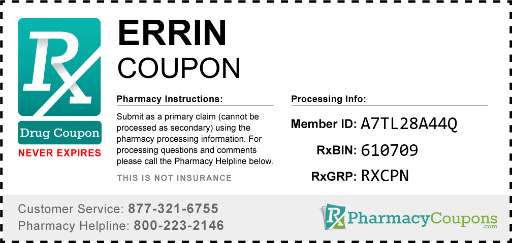 Errin Prescription Drug Coupon with Pharmacy Savings