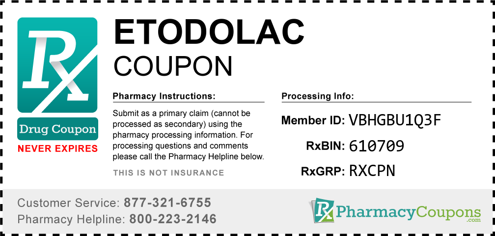 Etodolac Prescription Drug Coupon with Pharmacy Savings