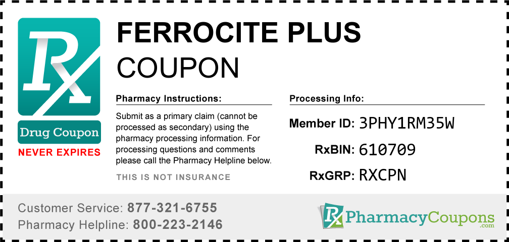 Ferrocite plus Prescription Drug Coupon with Pharmacy Savings