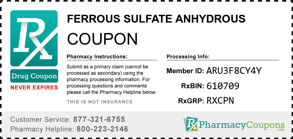 Ferrous sulfate anhydrous Prescription Drug Coupon with Pharmacy Savings