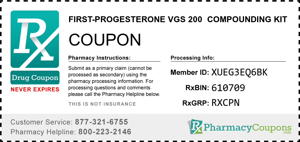 First-progesterone vgs 200  compounding kit Prescription Drug Coupon with Pharmacy Savings