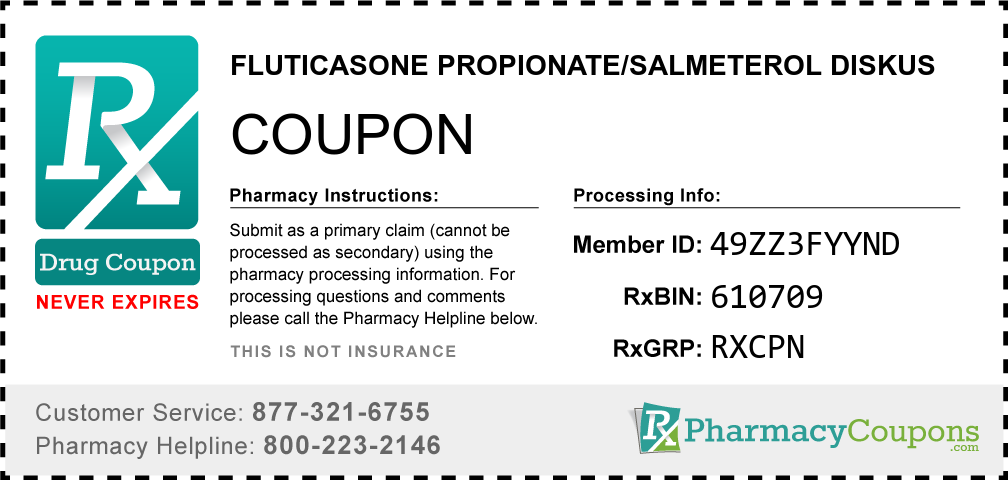 Fluticasone propionate/salmeterol diskus Prescription Drug Coupon with Pharmacy Savings